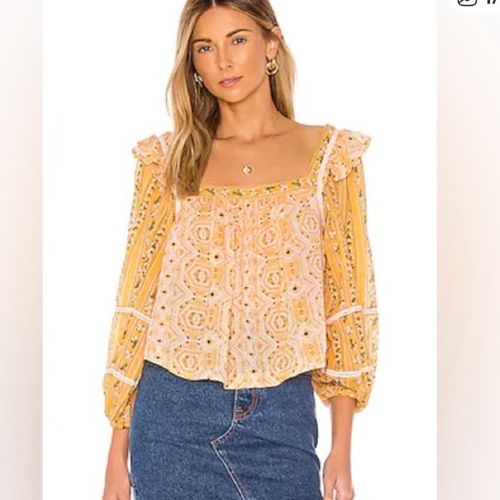Free People Yellow and Pink Lace Blouse